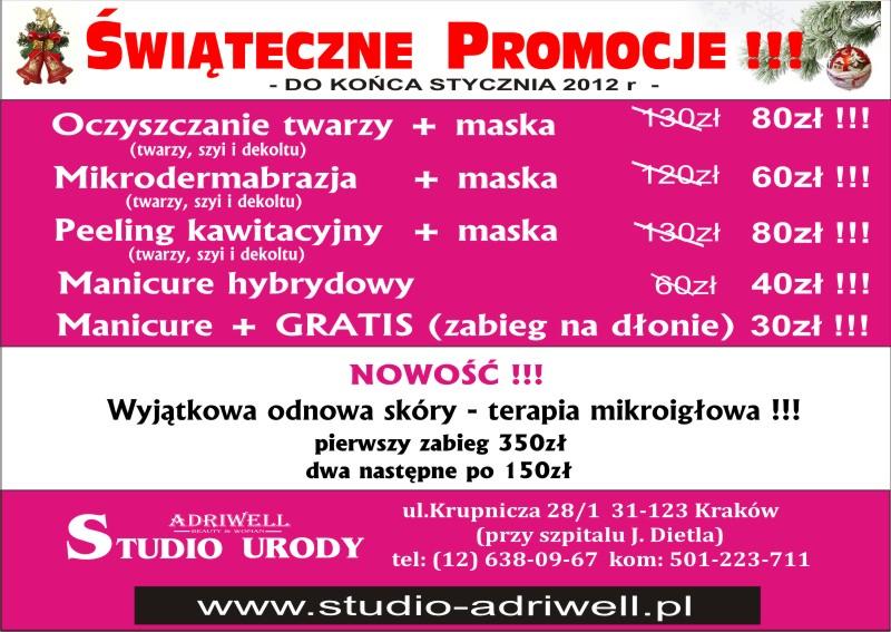 Studio Urody ADRIWELL- Świąteczne Promocje  -50%,  Kraków, małopolskie