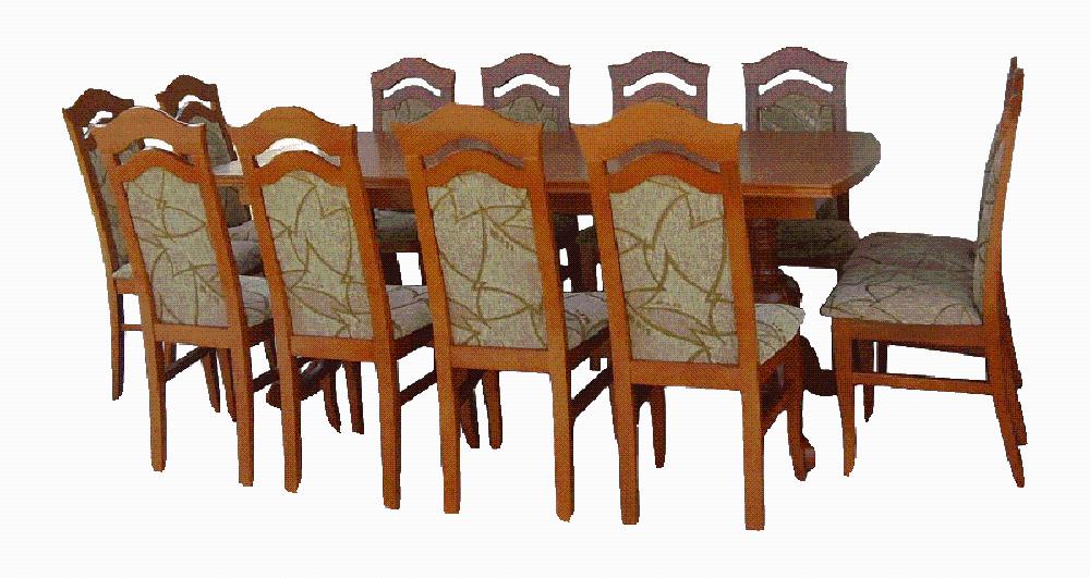 Stół i 12 krzeseł.