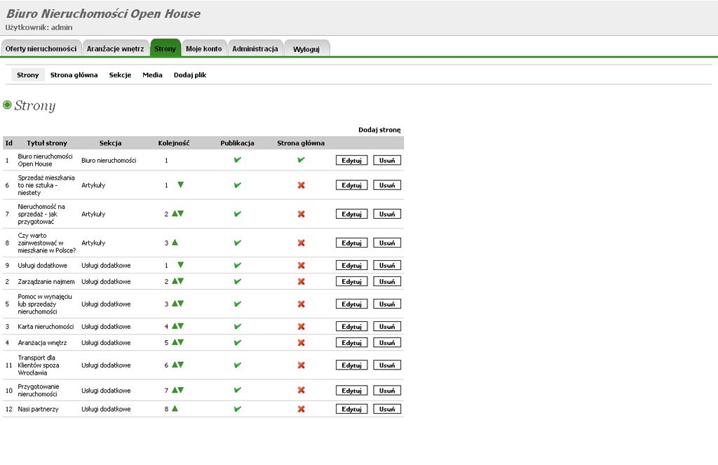 Przykłady realizacji - Open House (panel administracyjny)