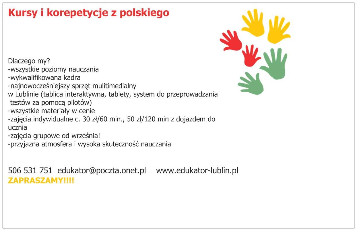 KURS MATURALNY GIMNAZJALNY język polski Lublin, lubelskie