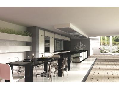 projekt aranżacji kuchni w domu w stylu minimalistycznym - kliknij, aby powiększyć