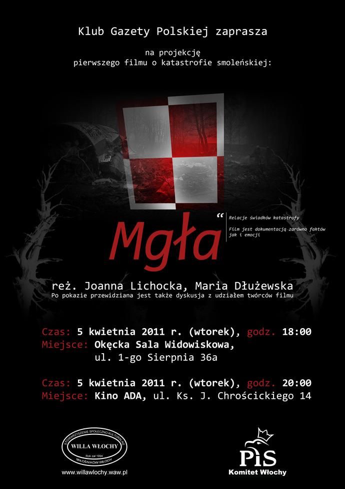 Plakat dla projekcji filmu Mgła - katastrofa Smoleńska