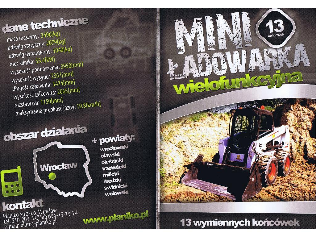 MINI ŁADOWARKA BOBCAT S630 - WIELOFUNKCYJNA, Wrocław, Świdnica, Wołów, Oleśnica, Oława,, dolnośląskie