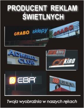 reklama świetlna, kasetony reklamowe, plafony, litery podświetlane, napisy świetlne
