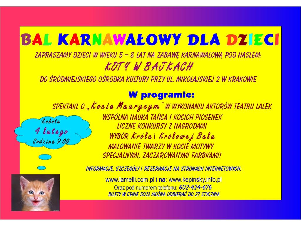 Bal Karnawałowy dla Dzieci!, Kraków, małopolskie