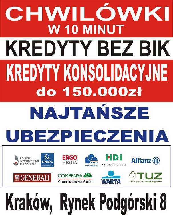 Kredyty bez BIK, chwilówki, ubezpieczenia, Kraków, małopolskie