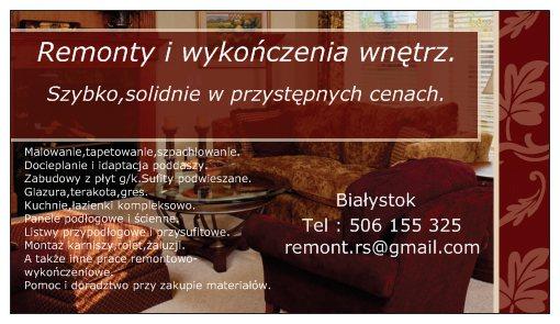 Remonty i wykończenia wnętrzBiałystok-SOLIDNIE ! F-ra VAT, podlaskie