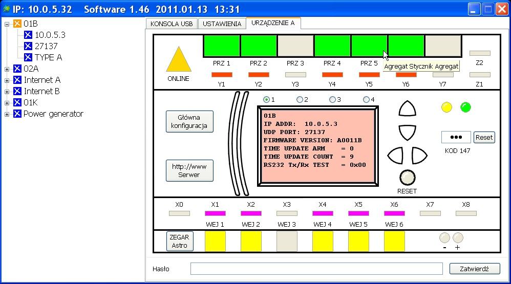 PLC2011A0 przekaźnik programowalny oprogramowanie okno główne