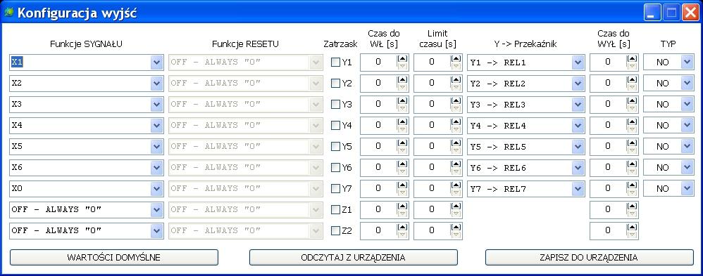 PLC2011A0 przekaźnik programowalny konfiguracja wyjść