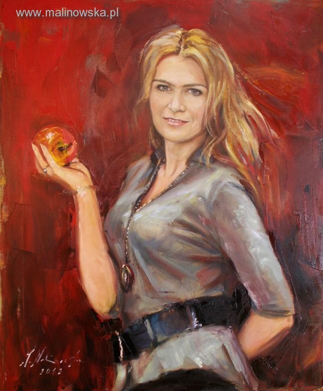 "Portret z jabłkiem", 50 x 70 cm w świetle ramy