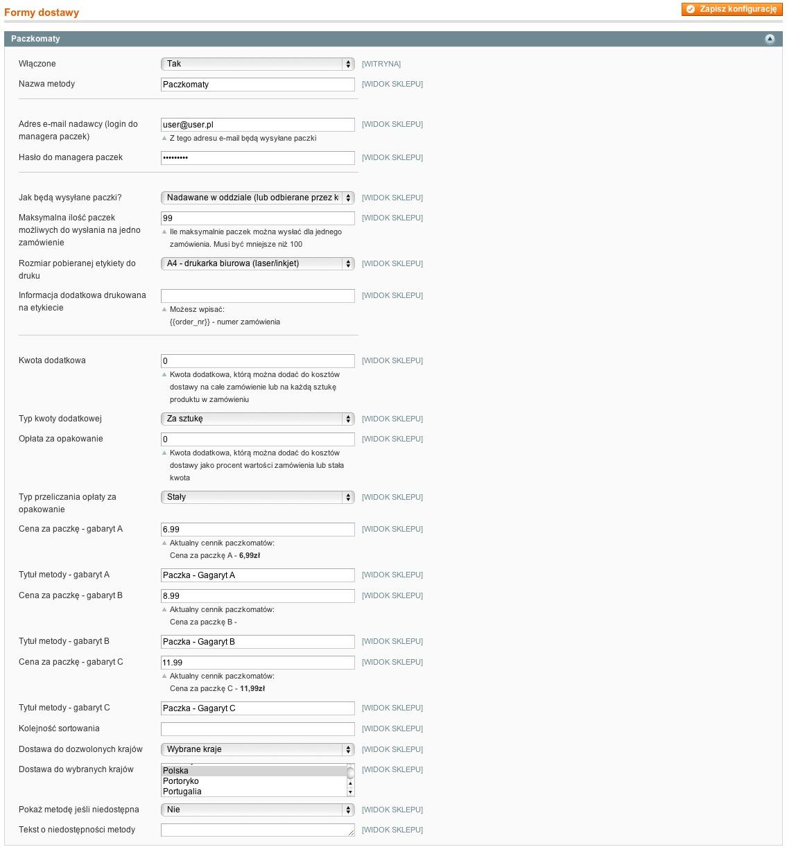 Konfiguracja integratora Magento-Paczkomaty