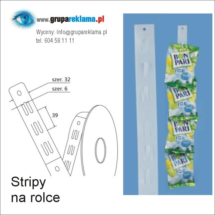 Mlecznobiały strip z tworzywa na rolce, na module 3 haczyki