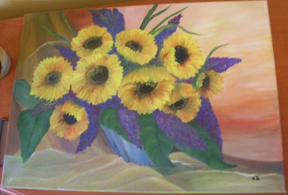 obraz olejny" Słoneczniki" malowany dla PCK na aukcje