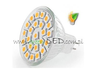 Żarówka LED MR16 24x5050SMD 4,5W 400lm 12V barwa biała ciepl - kliknij, aby powiększyć