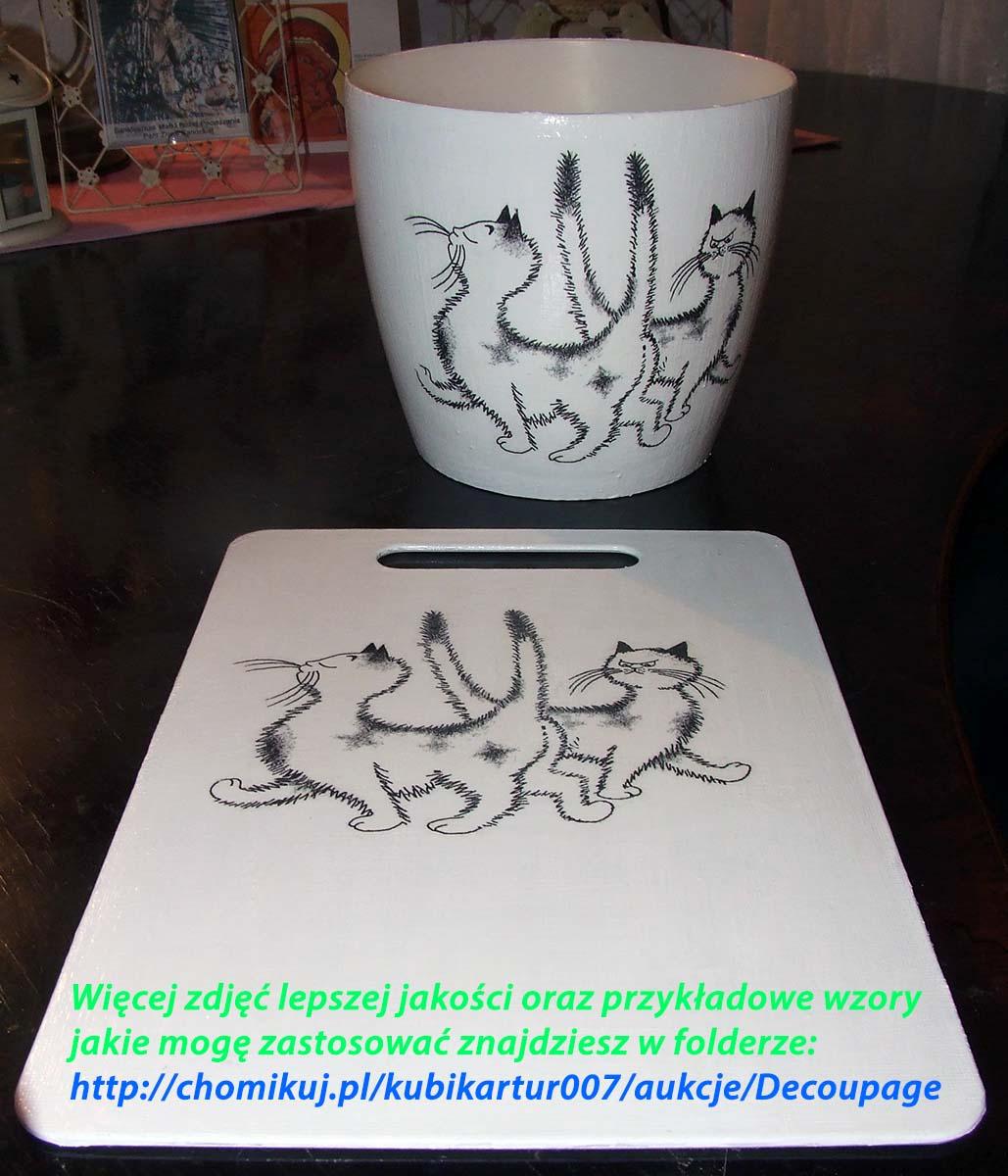 Prezent  -  doniczka (lub osłonka) zdobiona w motywy kocie  -  decoupage