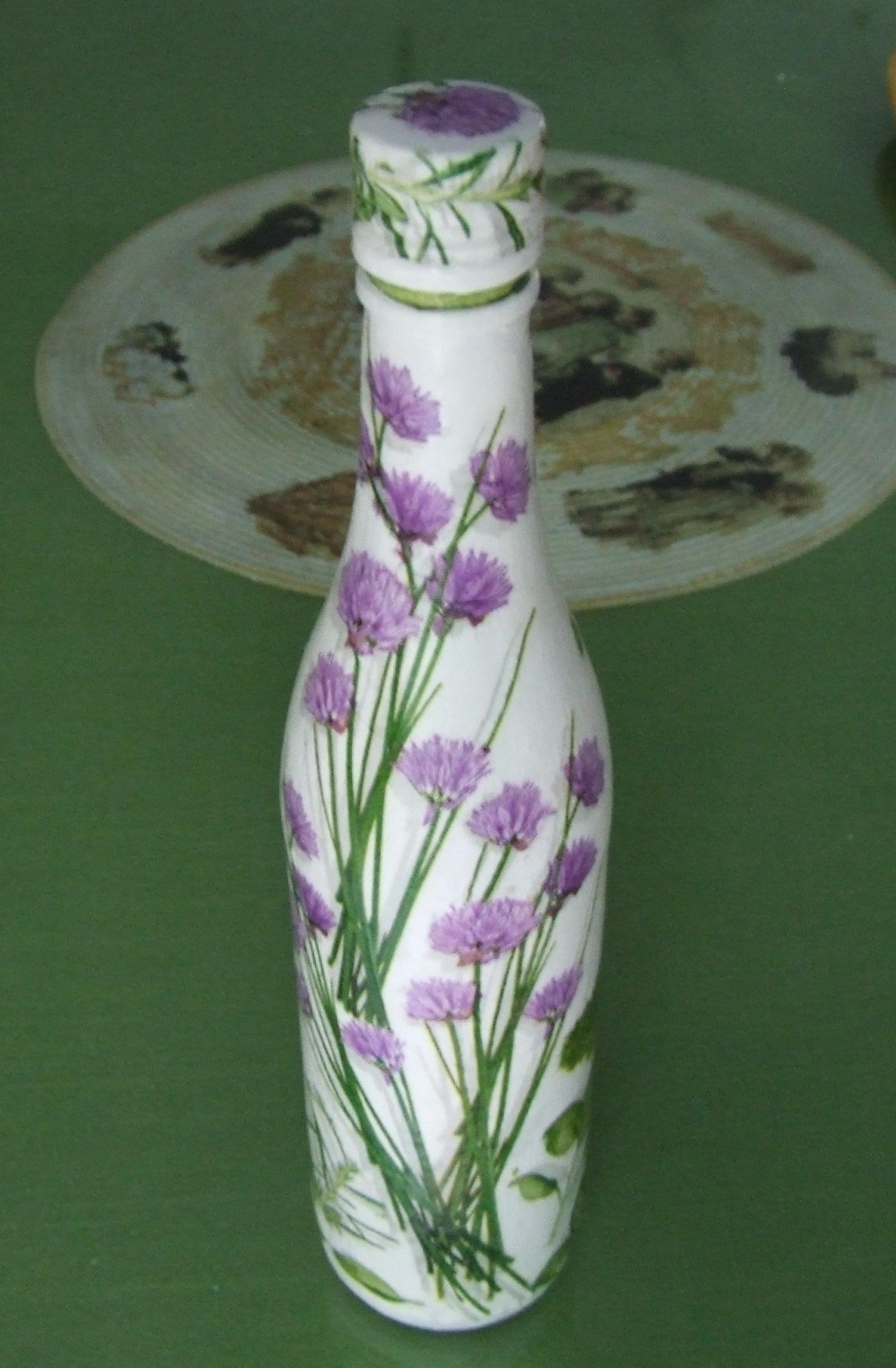 Butelka szklana (zamykana) zdobiona motywem lavenda lub provance