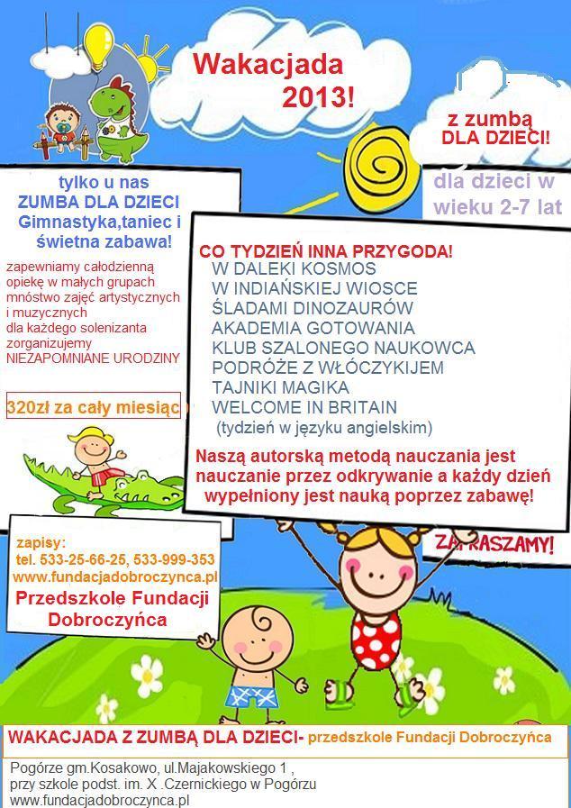 Wakacje z zumbą dla dzieci w przedszkolu, Kosakowo, pomorskie