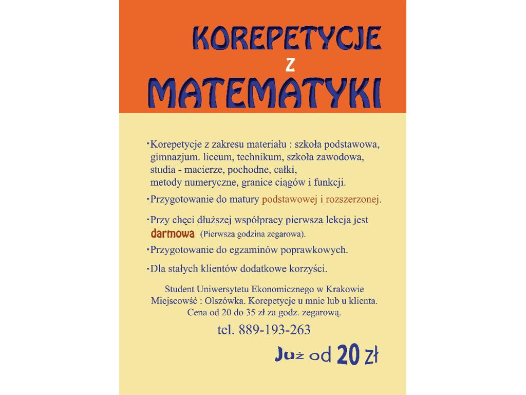 Korepetycje z Matematyki, matura, matematyka, korepetycje, Tymbark, małopolskie