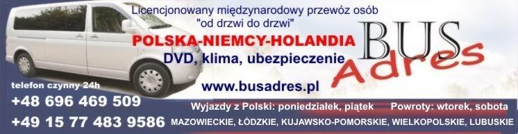 Bus Adres licencjonowany przewóz osób Polska-Niemcy-Holandia