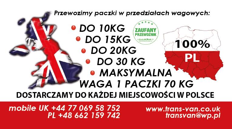 PACZKI PRZEPROWADZKI TRANSPORT KURIER POLSKA-ANGLIA od drzwi do drzwi