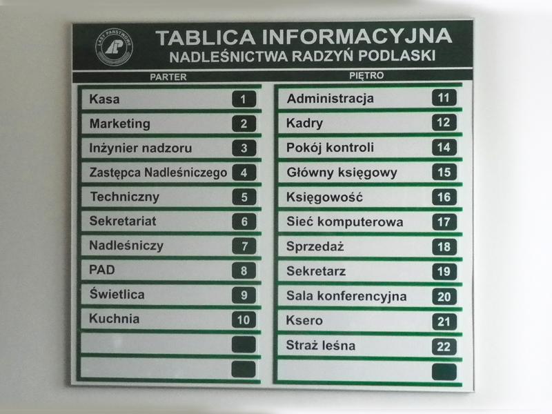 Tablica informacyjna do wewnątrz budynku