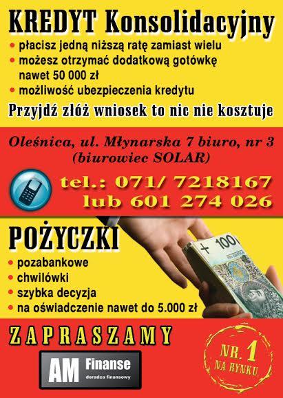 KREDYTY- Oleśnica,ul.Młynarska 7/3 /  oferta bankowa i pozabankowa, Oleśnica, Bierutów, Syców, Jelcz Laskowice, , dolnośląskie