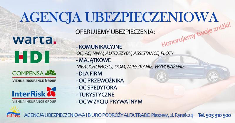 Ubezpieczenia Warta, HDI, Compensa, InterRisk , biuro podróży, Pleszew, Kalisz, Jarocin, Ostrów Wlkp, wielkopolskie