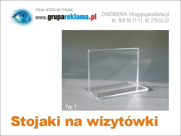 Stojaki zaginane typu T z plexi na wizytówkę dwustronną