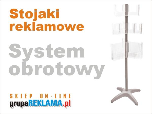 Stojaki Reklamowe-Stojak Reklamowy OBROTOWY, kieszenie z plexi-pleksi, różne formaty ulotek.