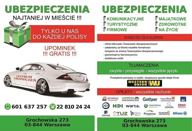 UBEZPIECZENIA GROCHOWSKA 273 TEL 22 810 24 24, 601 637 257, WARSZAWA, mazowieckie