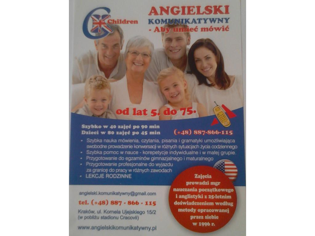 Angielski Komunikatywny od lat 5-75szybka nauka -Krakow-Zwierzyniec, małopolskie