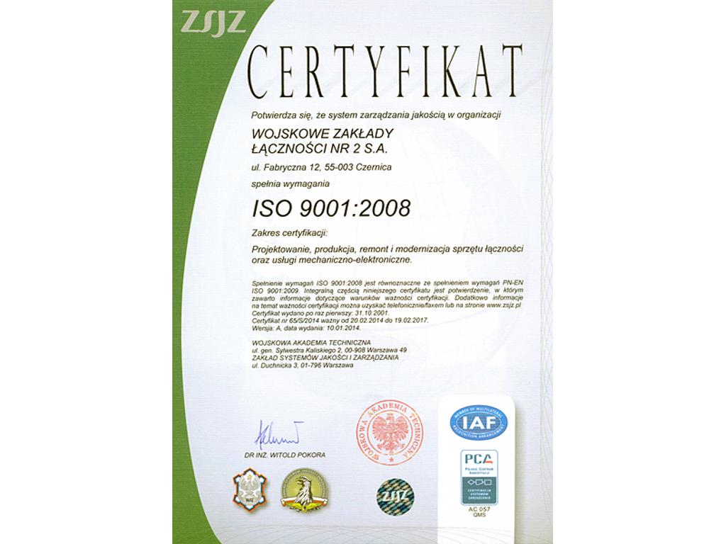 Certyfikat PN-EN ISO-9001:2001