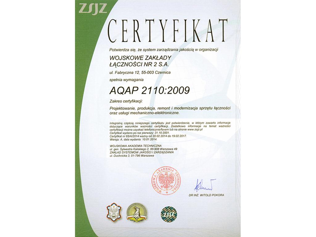 Certyfikaty AQAP-100:1995