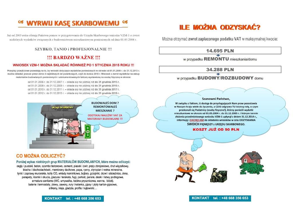 Rozliczenie VZM-1 zwrot VATu materiały budowlane