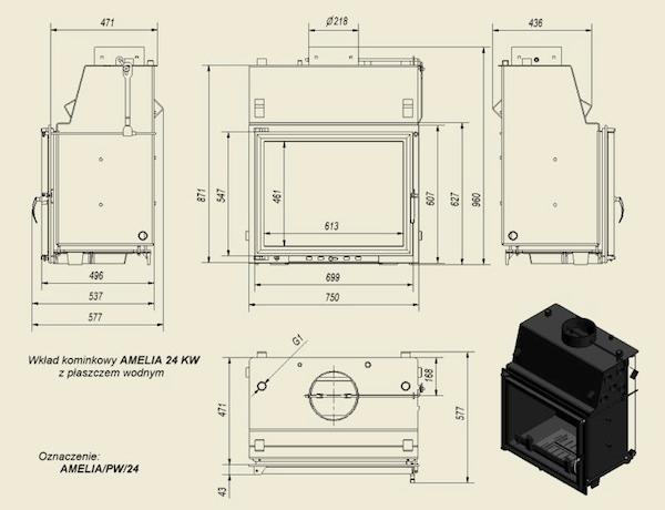 WKŁAD KOMINKOWY Z PŁASZCZEM AMELIA 24 kW