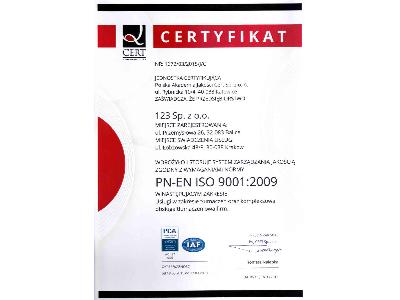 Certyfikat ISO PN-EN ISO-9001:2009 - kliknij, aby powiększyć