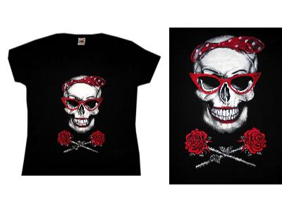 Koszulka ręcznie malowana - PinUP Skull - kliknij, aby powiększyć