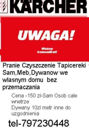 Pranie Tapicerki,Samochodowej,Meblowej,Dywanów,Łózek,Narożników, Wadowice, małopolskie