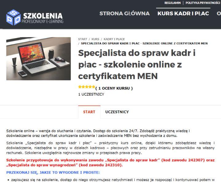 Kurs Specjalista ds. kadr i płac- wideoszkolenie 