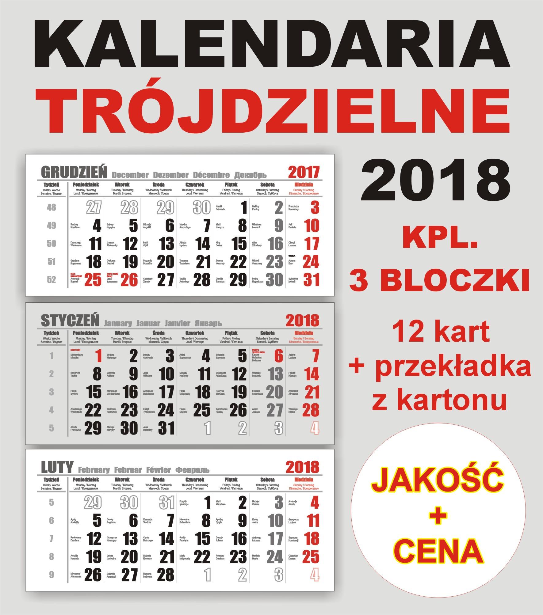 Kalendaria trójdzielne  -  do kalendarzy trójdzielnych na rok 2018