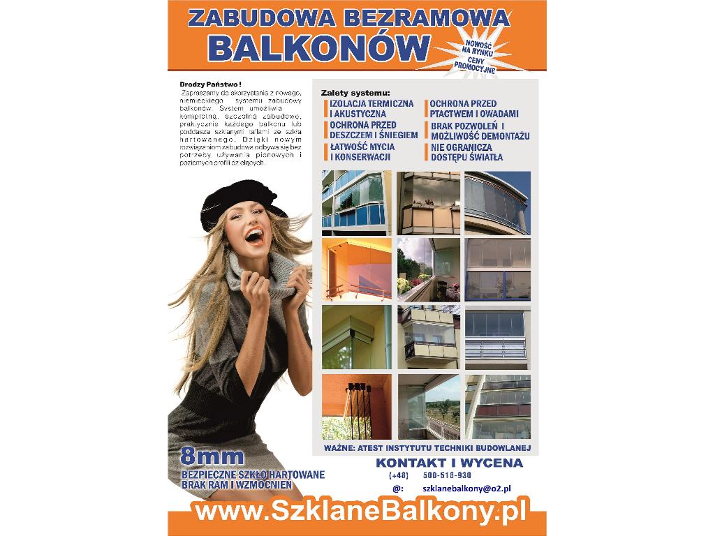  zabudowy balkonów, tarasów bezramowe, Wrocław, dolnośląskie