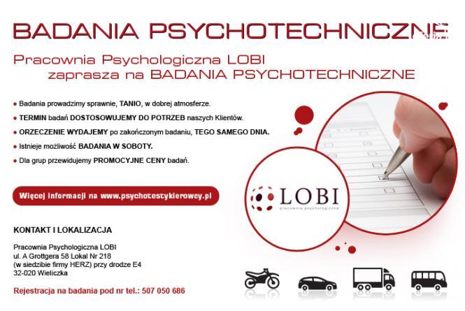 Badania psychologiczne kierowców i operatorów BOCHNIA, małopolskie