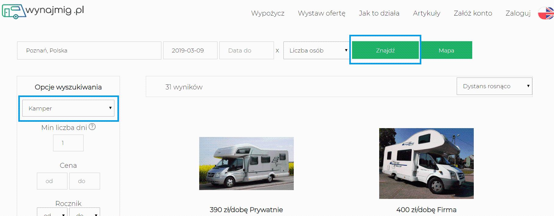 Ogólnopolska baza kamperów i przyczep kempingowych do wynajęcia