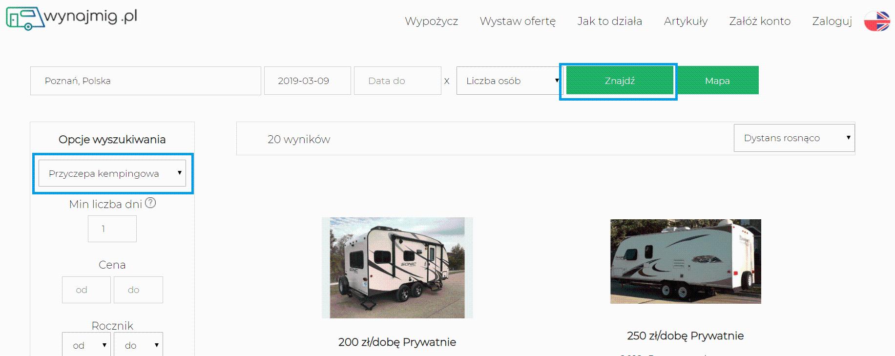 Ogólnopolska baza kamperów i przyczep kempingowych do wynajęcia