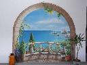 Grecki widok , mural na wodę, mural morze