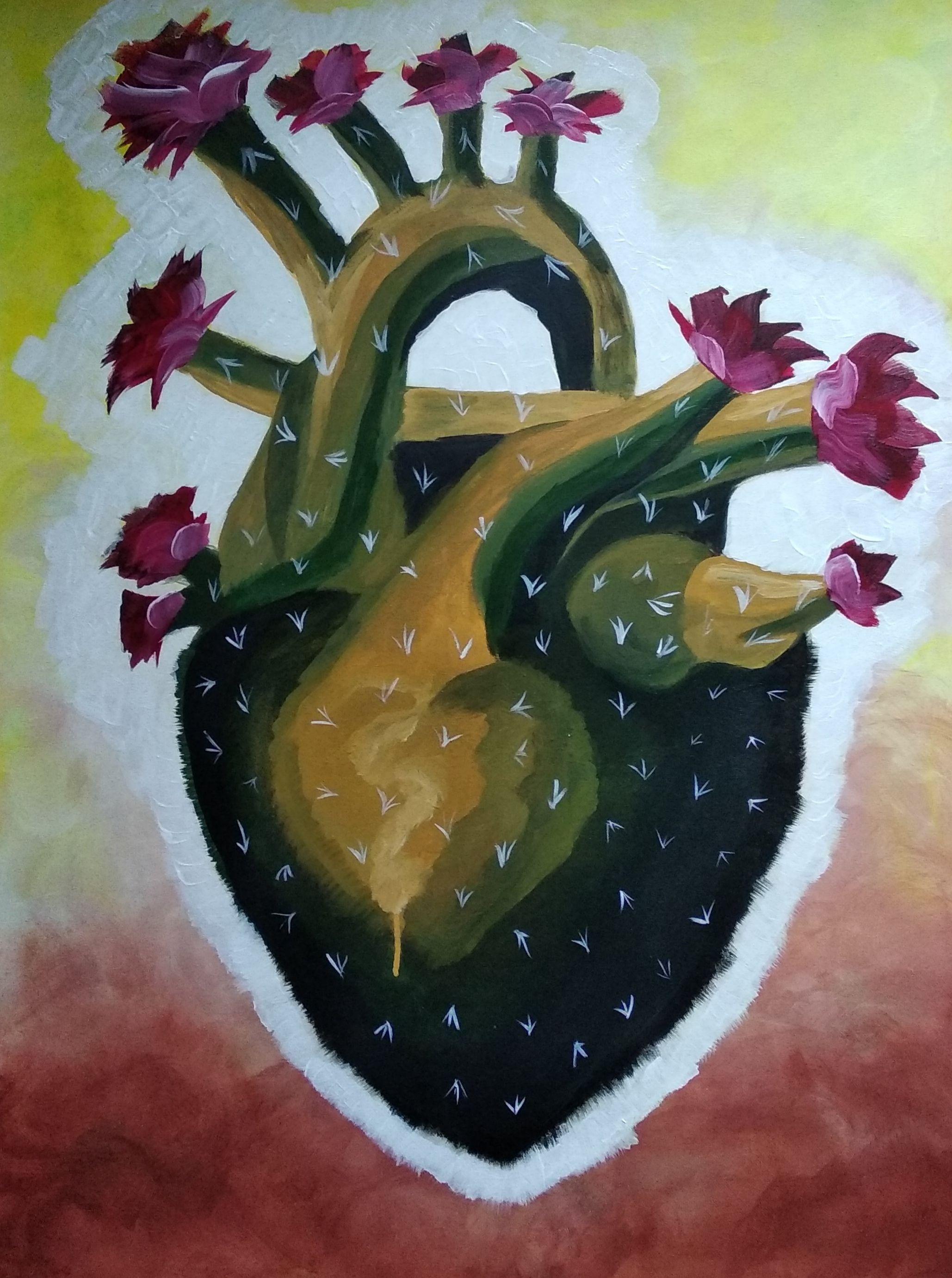 OBRAZ ręcznie malowany CACTUS HEART  -  kaktusowe serce, Łódź