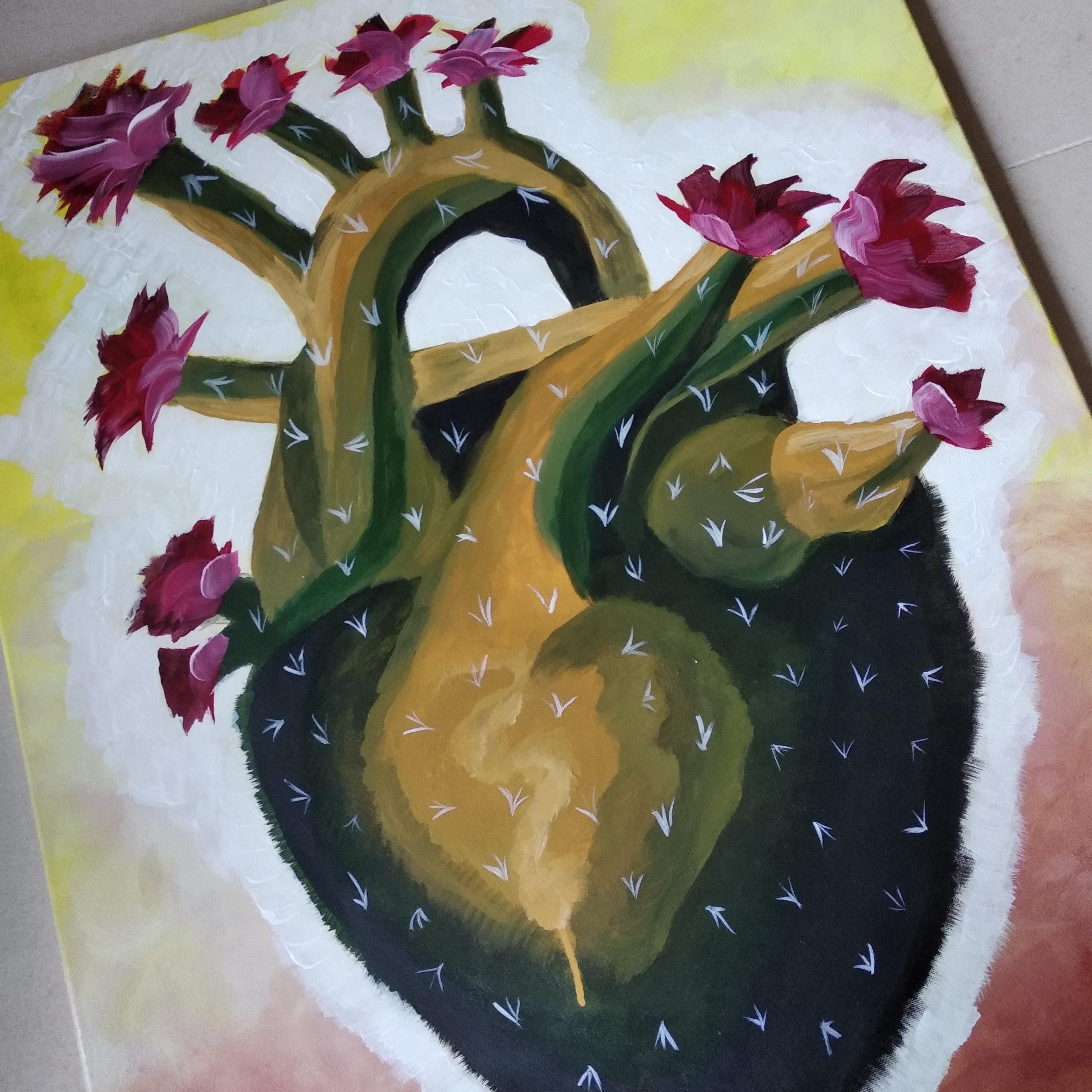OBRAZ ręcznie malowany CACTUS HEART  -  kaktusowe serce, Łódź