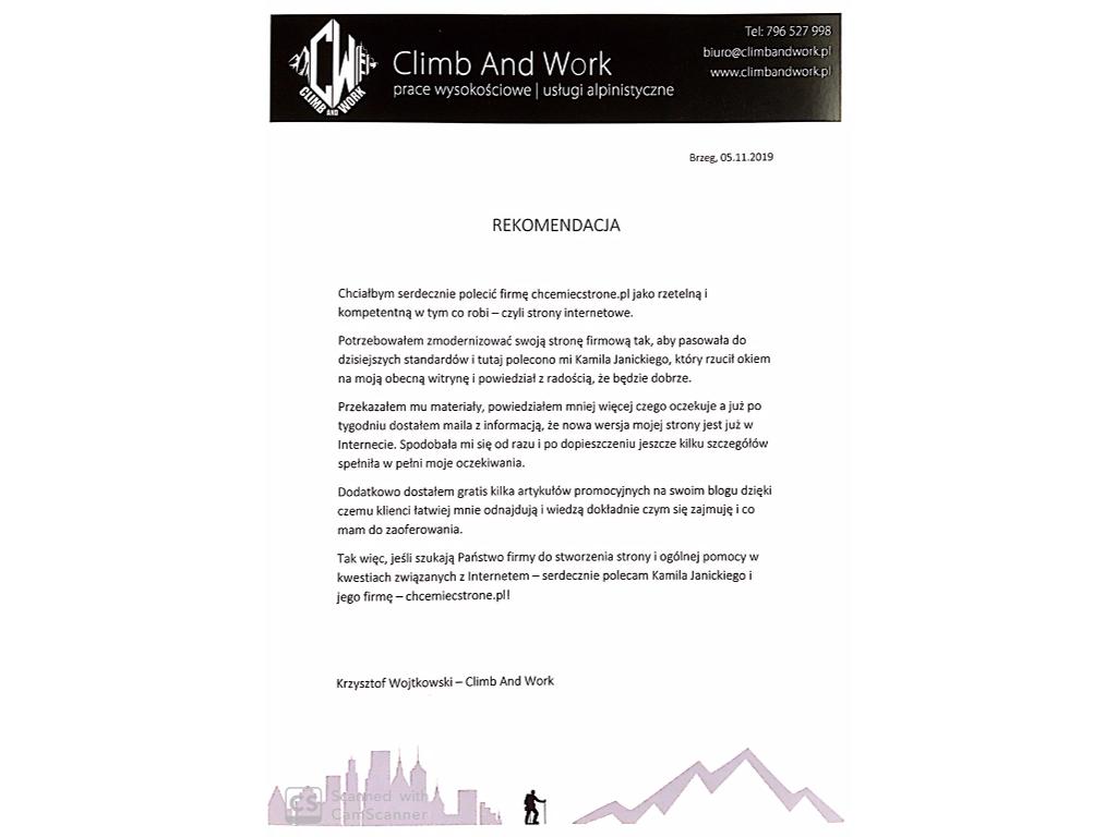 Referencja i podziękowanie od firmy ClimbAndWork
