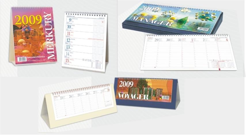 Kalendarze biurkowe stojące leżące w oprawie introligatorskiej planery biuwary biwuary