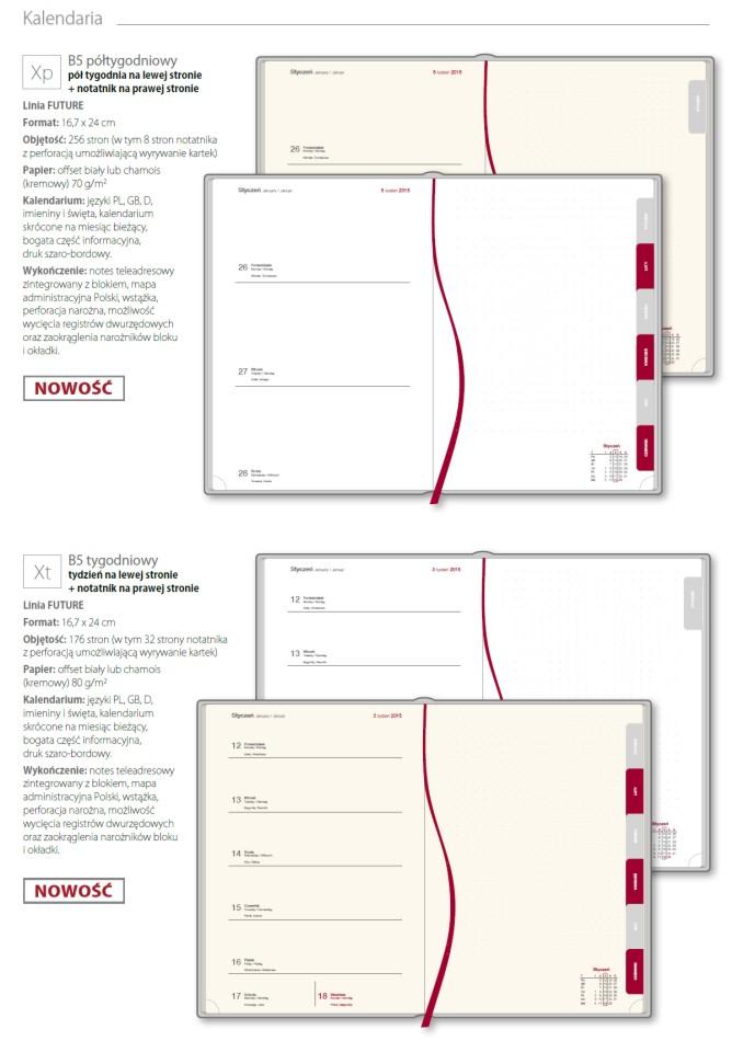 Kalendarze z praktyczną całą, prawą stroną na notatki.